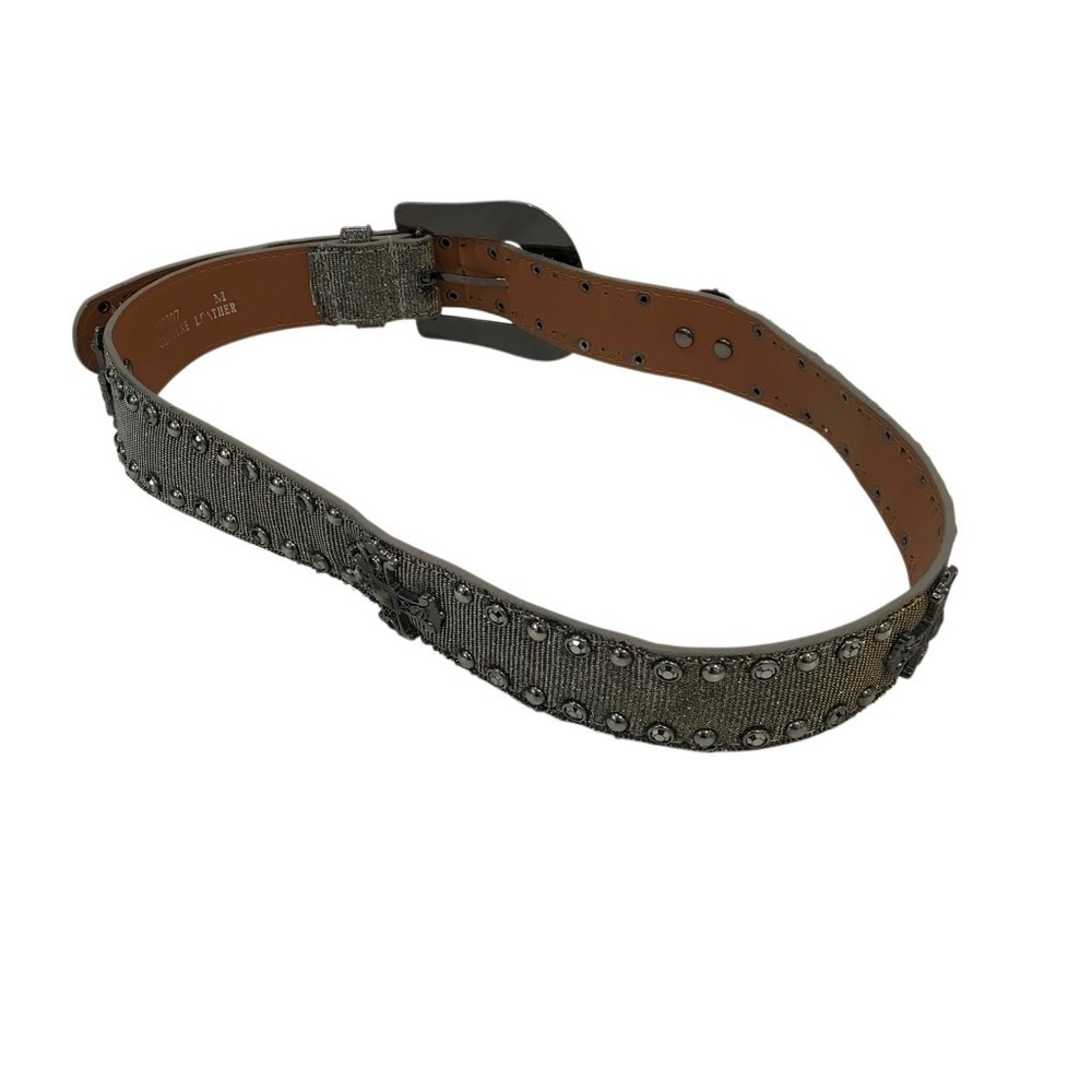Studded Western Cowgirl Bling Cross Design Leather Belt with Ornate Buckle - Picture 2 of 6